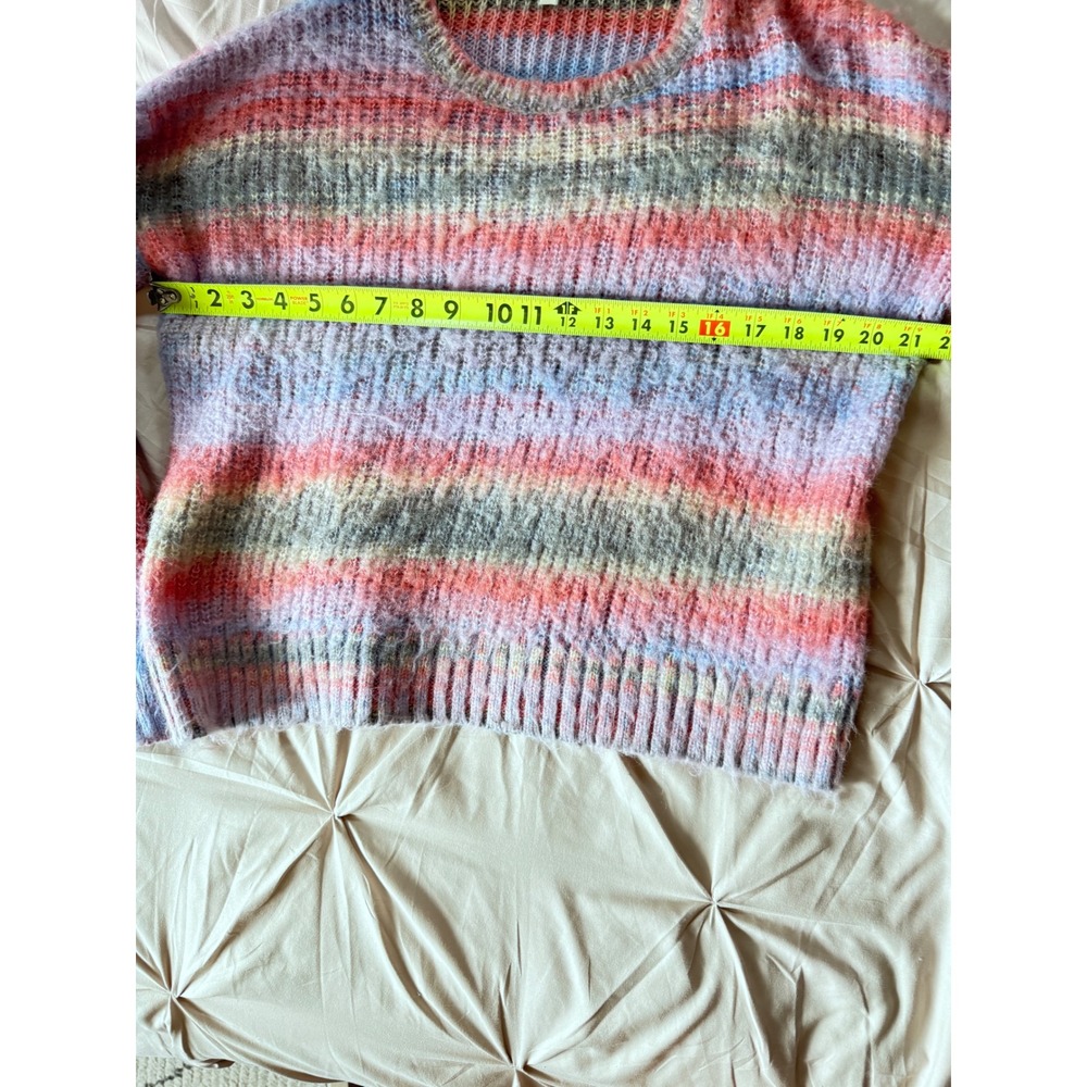 Lisa Todd Womens XS Space Dye Striped Crewneck Sweater Pink Blue Wool Blend Knit - Picture 5 of 6